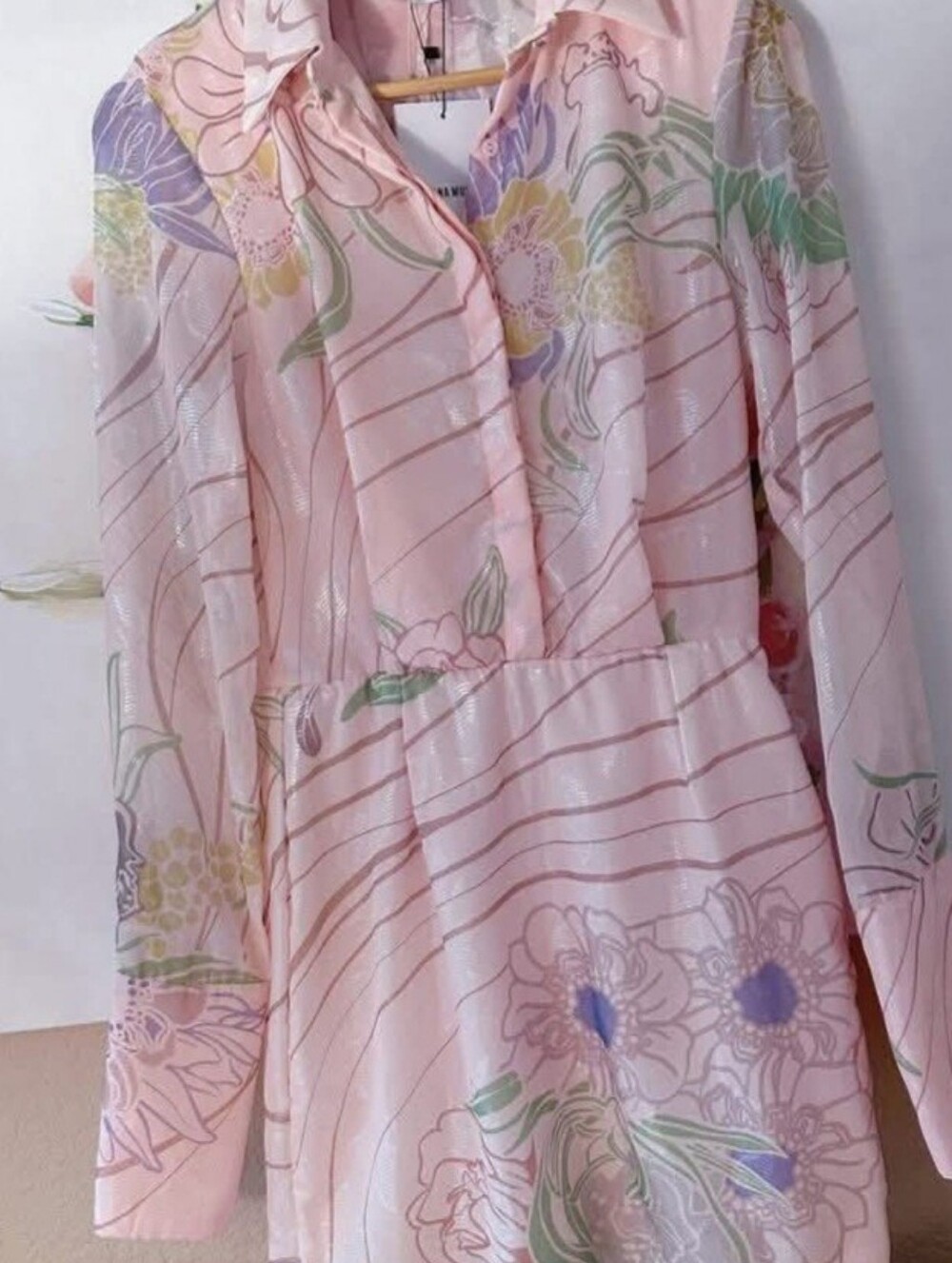 Sabina Musayev Blush Pink Floral Satin Button-Up Dress